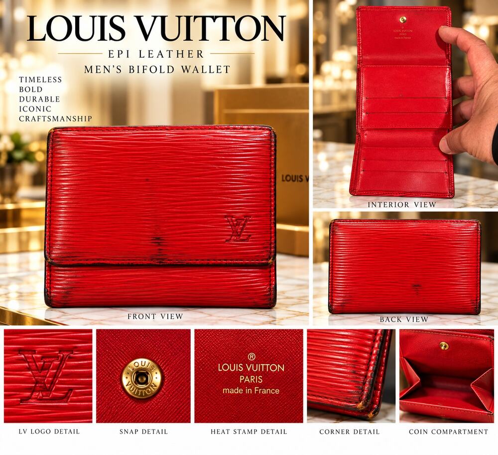 Louis Vuitton Red Epi Leather Elise trifold wallet